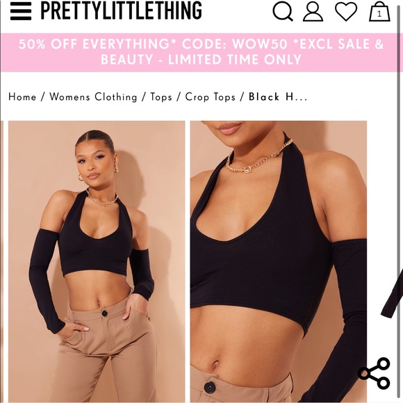 Black Halterneck Cold Shoulder Crop Top in size 2 - Picture 3 of 4